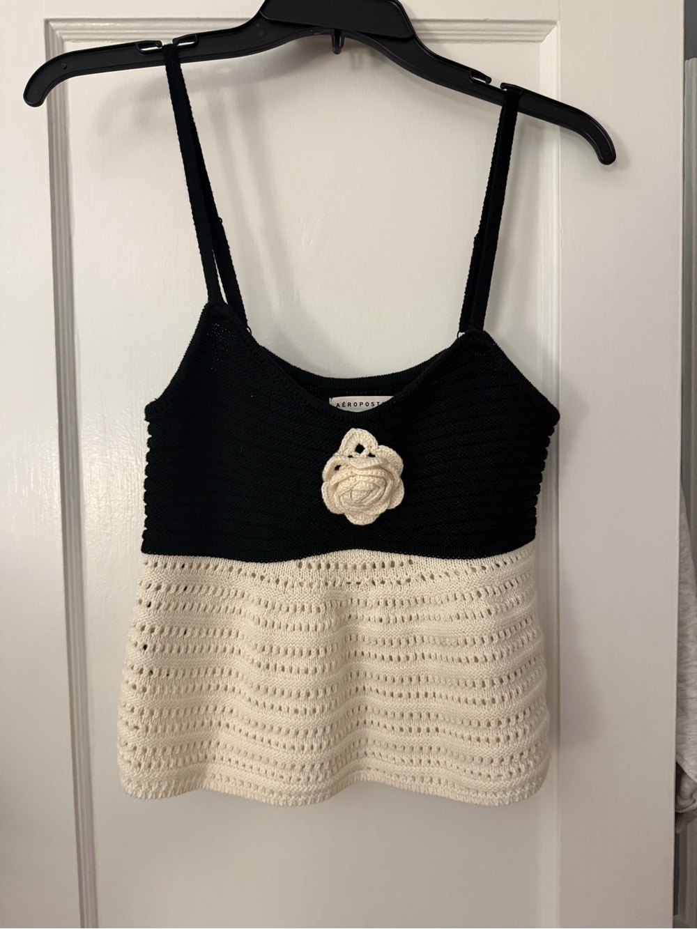 Two-Tone Aeropostale Crochet Camisole Tank Top - Black & Cream